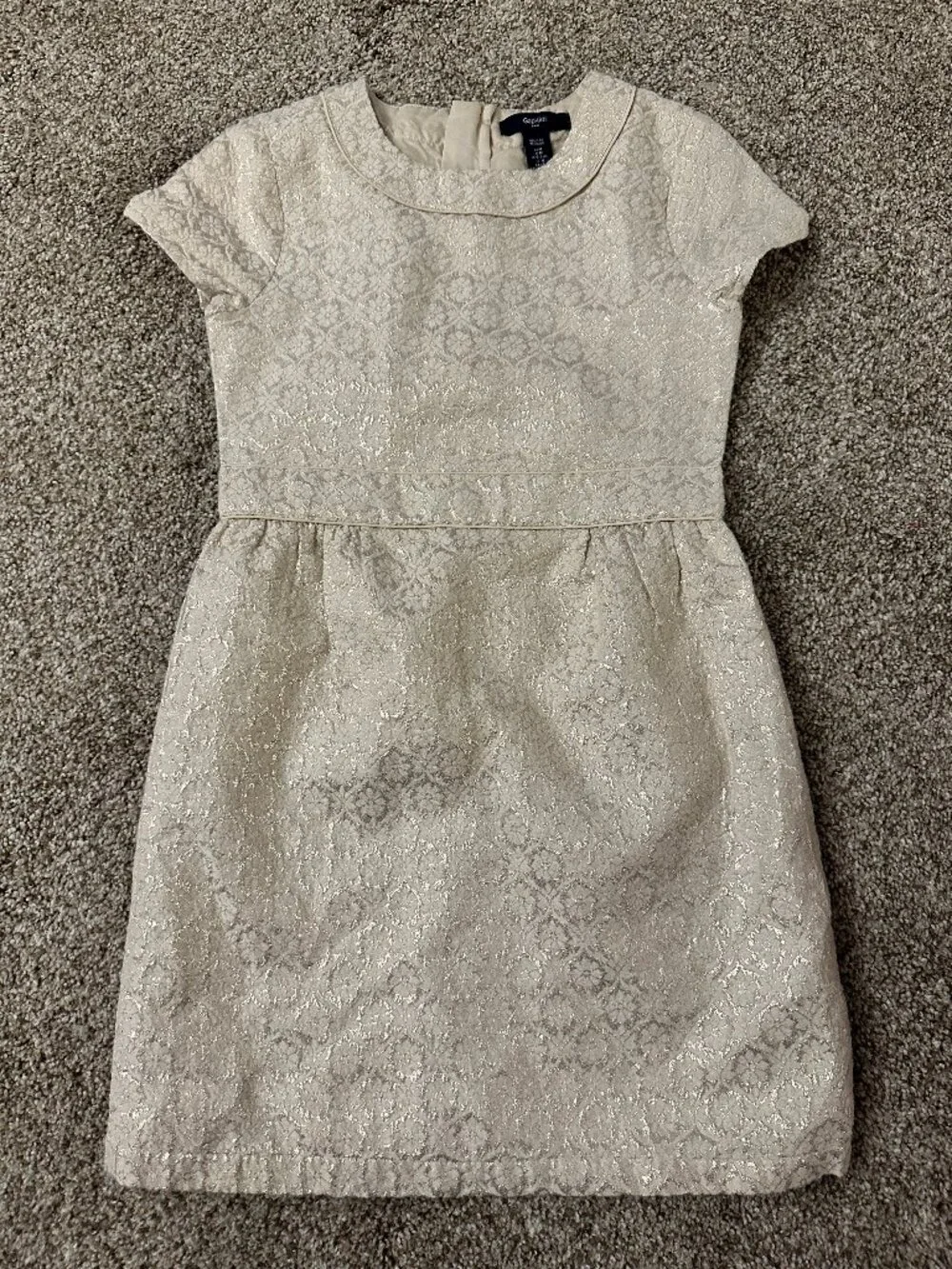 Gap Kids Girls Short Sleeved Dress BROCADE GOLD & CREAM fitted Size M 8-10